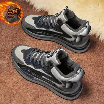 Мужские хлопковые туфли 2025 года, лето, новые, высокие, бархатные, утолщенные, для отдыха, спорта, на толстой подошве, теплые и морозостойкие, для путешествий, папины туфли 39