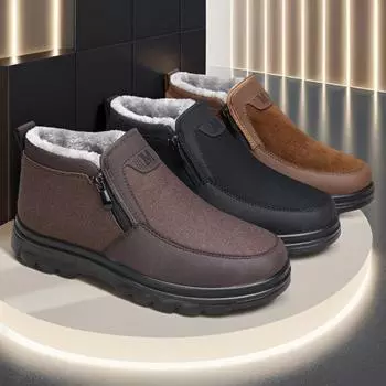 Мужские хлопковые туфли большого размера с толстой подошвой и боковой молнией, повседневные теплые туфли для папы с мягкой подошвой 39