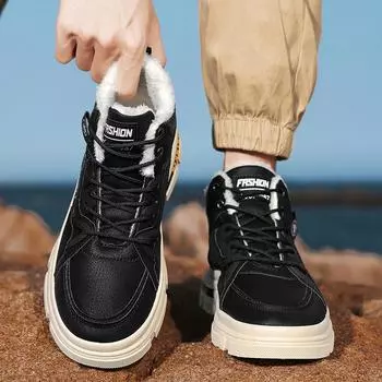 Мужские хлопковые туфли на плоской подошве, износостойкие, теплые, с высоким голенищем, устойчивые к грязи, новые, бархатные, альпинистские туфли 39