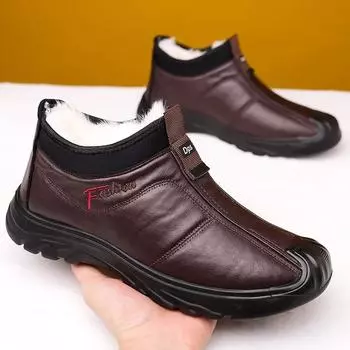 Мужские хлопковые туфли Зимние бархатные теплые мужские туфли с мягкой подошвой, нескользящие, для пап среднего и пожилого возраста, модная мужская обувь 38 чёрный