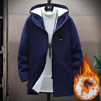 Мужские хлопковые ветрозащитные однотонные пальто парки куртки для мужчин длинное пальто с капюшоном зимняя новая теплая толстая флисовая куртка парки XXXXL чёрный