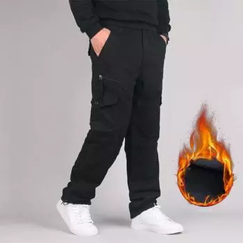 Мужские хлопковые зимние толстые флисовые повседневные брюки тактические мешковатые брюки-карго двухслойные теплые термо прямые длинные брюки S камуфляжный