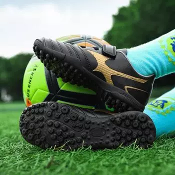 Мужские и детские футбольные бутсы для игры в помещении, профессиональные уличные бутсы для травы, футбольные бутсы, нескользящие футбольные кроссовки для мальчиков по мини-футболу 30 чёрный
