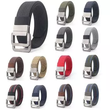 Мужские и женские 120 см нейлоновый ремень с двойной пряжкой из ткани для брюк и джинсов чёрный