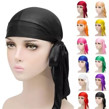 Мужские и женские атласные эластичные шляпы, имитирующие шелк, толстые пиратские шляпы с длинным хвостом, шелковистые Durag One Size синий