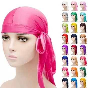 Мужские и женские атласные эластичные шляпы, имитирующие шелк, толстые пиратские шляпы с длинным хвостом, шелковистые Durag One Size