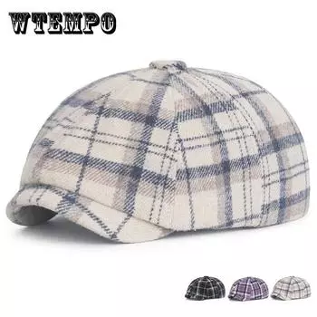 Мужские и женские береты, новая осенне-зимняя шляпа, ретро-восьмиугольная плоская кепка, берет-шляпа художника, мужской и женский клетчатый берет-кепка с плющом ONE SIZE