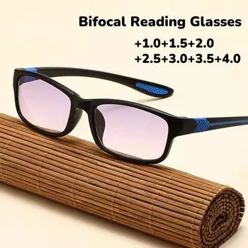 Мужские и женские бифокальные очки для чтения TR90, квадратные очки для близи и дали, модные очки для пресбиопии +1,0+1,5+4,0 +1.0
