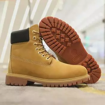 Мужские и женские ботинки из натуральной кожи: Стили Martin: альпинизм, мотоцикл, военный стиль, работа и высокие кеды Size 37 жёлтый