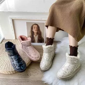 Мужские и женские ботинки, зимние зимние сапоги, непромокаемые нескользящие удобные теплые ботинки на плоской подошве с круглой головкой для мужчин и девочек, размер 35