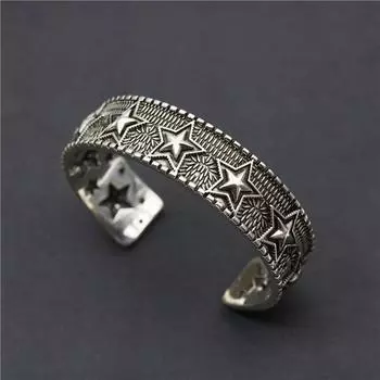 Мужские и женские браслеты с пятиконечной звездой из серебра 925 пробы. Браслеты для пар в стиле хип-хоп и панк, властные и старомодные. серебряный