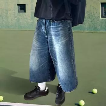 Мужские и женские джинсовые шорты со средней посадкой на пуговицах и молнии с широкими штанинами, тонкие потертые джинсовые брюки, однотонные короткие джинсы в стиле ретро S синий
