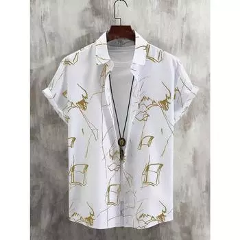 Мужские и женские футболки с короткими рукавами и принтом граффити, рубашки с линейным дизайном, модные топы с короткими рукавами на пуговицах S