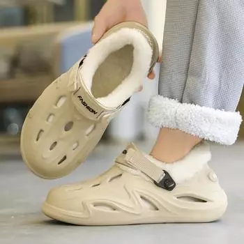 Мужские и женские хлопковые тапочки, зимние плюшевые меховые сабо, теплые пушистые тапочки для пар, домашняя хлопковая обувь, съемная внутренняя часть из хлопка 36-37 чёрный