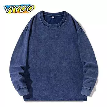 Мужские и женские хлопковые весенне-осенние винтажные футболки с длинным рукавом толстовки майки свитера топы блузки для женщин уличная одежда L чёрный