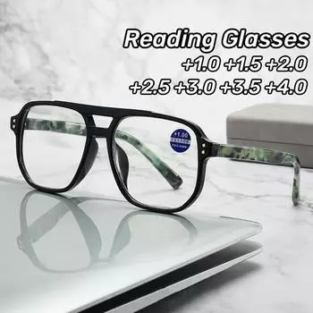 Мужские и женские компьютерные очки для пресбиопии, новые квадратные очки для чтения с двойным лучом, очки для чтения с защитой от синего света от 0 до +4,0 +1.0 леопардовый