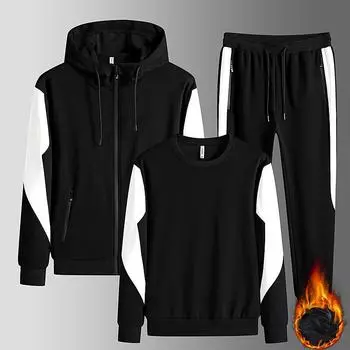 Мужские и женские комплекты: флисовая толстовка + брюки + жилет, комплект из 3 предметов, осенне-зимняя толстовка с капюшоном, спортивные штаны, жилет, мужской комплект, пуловер, теплый толстый спортивный костюм M синий