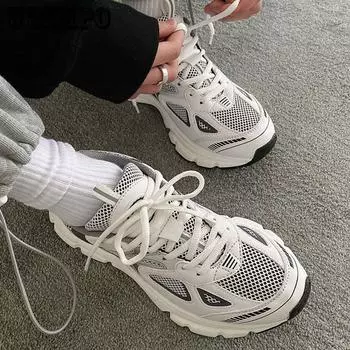 Мужские и женские кроссовки больших размеров, женская повседневная обувь, модные кроссовки на массивном каблуке, женская спортивная обувь на толстой подошве, обувь большого размера 36 серый