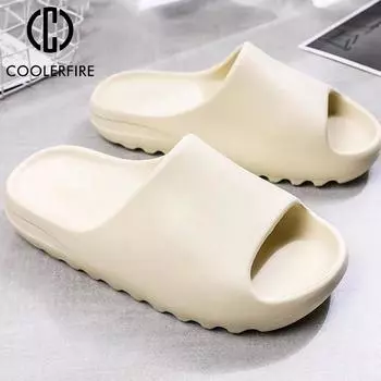 Мужские и женские летние пляжные тапочки, элитный бренд, модные уличные домашние мягкие шлепанцы из ЭВА, мужские нескользящие сандалии на толстой зубчатой подошве 36-37 бежевый