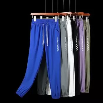 Мужские и женские летние водонепроницаемые быстросохнущие брюки из ледяного шелка с солнцезащитным кремом, тонкие свободные брюки с девятью точками для улицы S чёрный