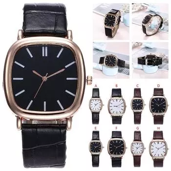 Мужские и женские модные часы с кожаным ремешком, аналоговые кварцевые женские наручные часы коричневый