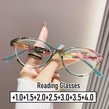 Мужские и женские модные очки для чтения с принтом флоры, новые модные очки унисекс, блокирующие синий свет, очки кошачий глаз, дальнозоркость, пресбиопия +200 фиолетовый