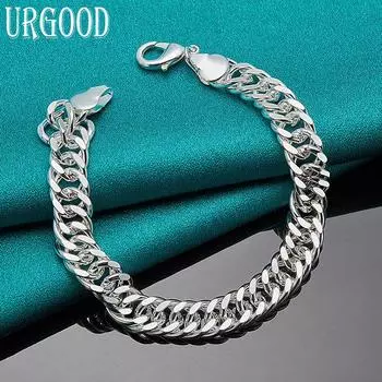 Мужские и женские модные подарочные ювелирные изделия из стерлингового серебра 925 пробы, 10 мм, боковой браслет 20cm