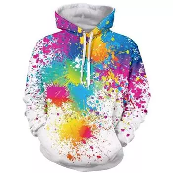 Мужские и женские модные толстовки с капюшоном Paint Splatter 3D All Over Print Hip Hop Casual Hoodie Hipster Rainbow 3D Hooded ... S