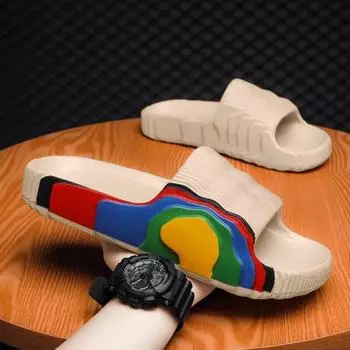 Мужские и женские мягкие тапочки, домашние и уличные сандалии, пляжные шлепанцы на толстой подошве, мужская повседневная обувь, домашние нескользящие тапочки для ванной комнаты 46