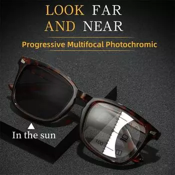 Мужские и женские мультифокальные прогрессивные фотохромные очки для чтения с защитой от синего света, солнцезащитные очки для дальнего видения с диоптриями от +1,0 до +4,0 1.0 прозрачный