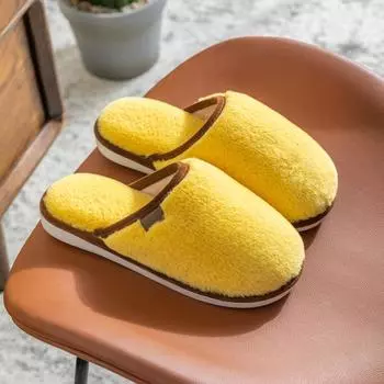 Мужские и женские новые хлопковые тапочки для дома, плюшевые тапочки, толстые домашние осенне-зимние домашние туфли для пар 36-37 жёлтый