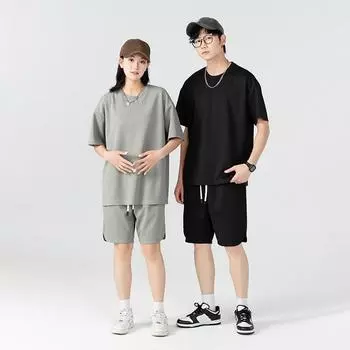 Мужские и женские новые модные шорты из кислородного хлопка для бега на открытом воздухе, повседневная футболка с короткими рукавами, спортивный комплект для пар в одном стиле S белый