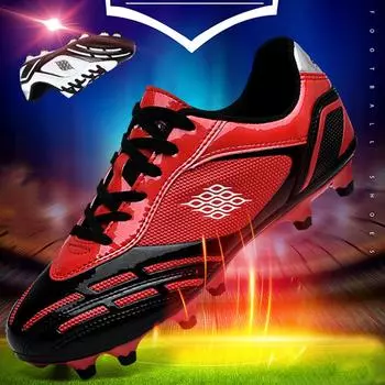 Мужские и женские обычные футбольные бутсы с искусственным газоном. Детские тренировочные бутсы для соревнований с длинными ногтями. Студенческие тренировочные футбольные бутсы. 32 чёрный/красный