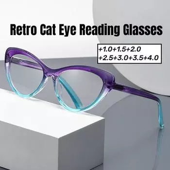 Мужские и женские очки для чтения «кошачий глаз», стильные винтажные очки для дальнего зрения, ретро-мода, сверхлегкие очки для коррекции зрения при пресбиопии и дальнозоркости +1.0 синий
