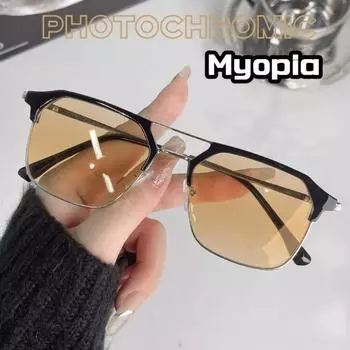 Мужские и женские очки с двойным Deam, изменяющие цвет, минус диоптрии, модные квадратные фотохромные очки, роскошные уличные солнцезащитные очки унисекс -6