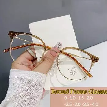 Мужские и женские очки с защитой от синего света, модные очки в круглой оправе для близорукости, унисекс, деловые компьютерные очки для близорукости с диоптриями 0