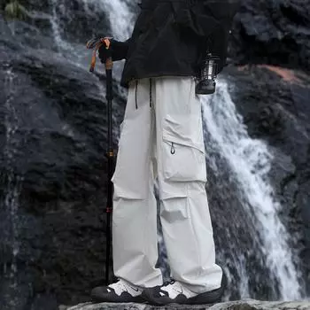Мужские и Женские Одинаковые Летние Тонкие Американские Функциональные Водонепроницаемые Зарядные Брюки Универсальные Быстросохнущие Рабочая Одежда Свободные Прямые Для Отдыха M бежевый
