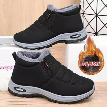 Мужские и женские однотонные пушистые ботинки, толстая подошва, мягкая подошва, зимние теплые ботинки с подкладкой, нескользящие теплые зимние ботинки 38 чёрный