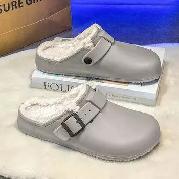 Мужские и женские осенне-зимние домашние меховые сабо модные теплые пушистые ЭВА мягкие водонепроницаемые нескользящие скользящие рабочие тапочки 38-39 чёрный