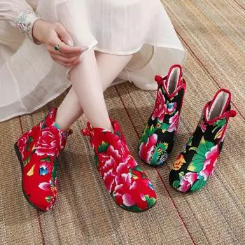 Мужские и женские осенне-зимние утолщенные хлопковые туфли с цветочным рисунком — нескользящие, с мягкой подошвой, теплые ботинки для людей среднего и пожилого возраста 35 чёрный