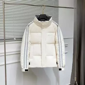 Мужские и женские пары с коротким воротником-стойкой, корейская свободная одежда из утолщенного белого утиного пуха M чёрный