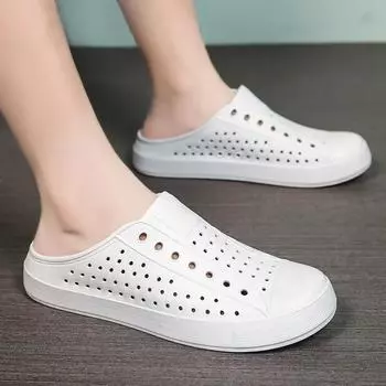 Мужские и женские полутапочки, водонепроницаемые и дышащие, повседневная обувь с одной педалью, летние сандалии, легкие мужские туфли на плоской подошве для отдыха на открытом воздухе. 36 чёрный