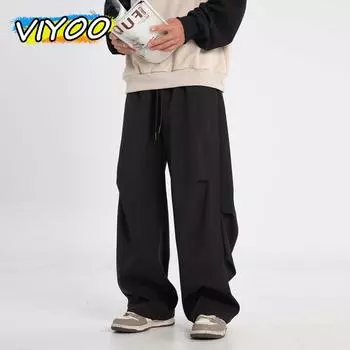 Мужские и женские повседневные брюки-карго с завязками на талии, мешковатые широкие брюки, брюки для мужчин, уличные спортивные штаны, спортивные штаны для бега L чёрный