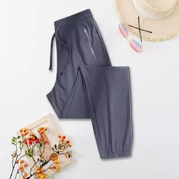 Мужские и женские повседневные брюки с карманами весна-лето эластичный пояс шнурок быстросохнущие S серый