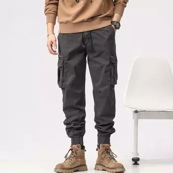 Мужские и женские повседневные брюки с несколькими карманами из стираного чистого хлопка, одежда для бездорожья, готовая к носке окрашенная эластичная многокарманная одежда 28 хаки