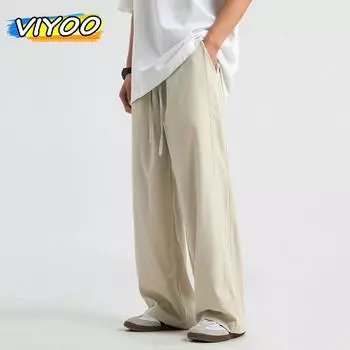 Мужские и женские повседневные мешковатые брюки из ледяного шелка Y2K, спортивные штаны для бега, спортивные штаны для бега, брюки для мужчин 3XL чёрный