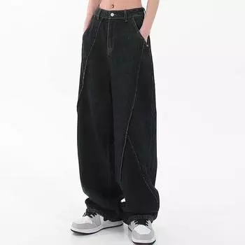 Мужские и женские повседневные мешковатые джинсы свободного кроя, черные прямые брюки High Street, джинсовые брюки-бойфренды Y2k, S-5XL S чёрный