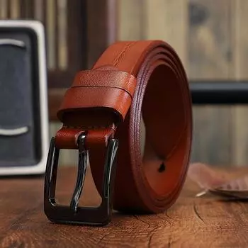 Мужские и женские ремни из натуральной кожи модные, простые и универсальные, а также повседневный ремень из цельной желтой коровьей кожи с пряжкой. 95cm-115cm светло-коричневого