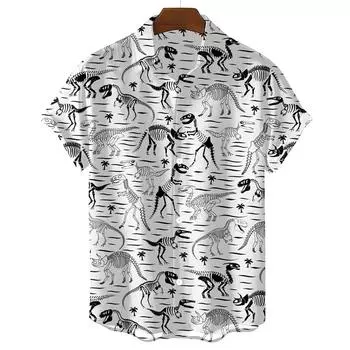 Мужские и женские рубашки с 3D-принтом в виде динозавров из мультфильмов, повседневные рубашки с короткими рукавами, топы на пуговицах, одежда унисекс больших размеров S