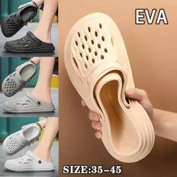 Мужские и женские сандалии, пляжные тапочки, летние парные шлепанцы, повседневная обувь цвета морской волны на полой платформе, уличные садовые сабо из ЭВА, шлепанцы, нескользящая обувь для воды 35-36 чёрный